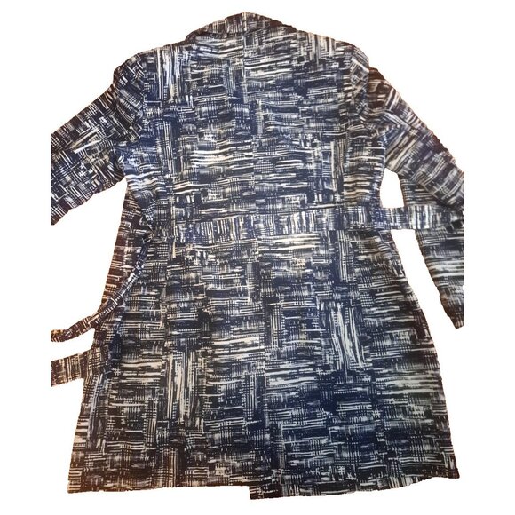 Womens Coldwater Creek Rain Jacket Trench Coat Navy Blue Geometric Pockets Large - Picture 6 of 6